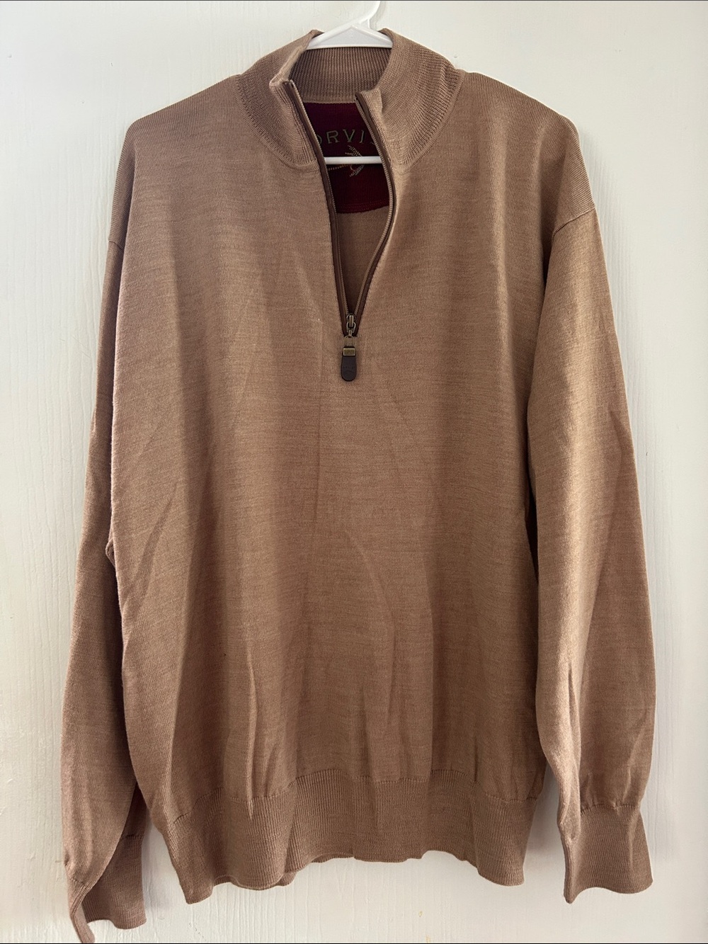 Orvis Men's quarter zip Sweater in Light Brown size XL
